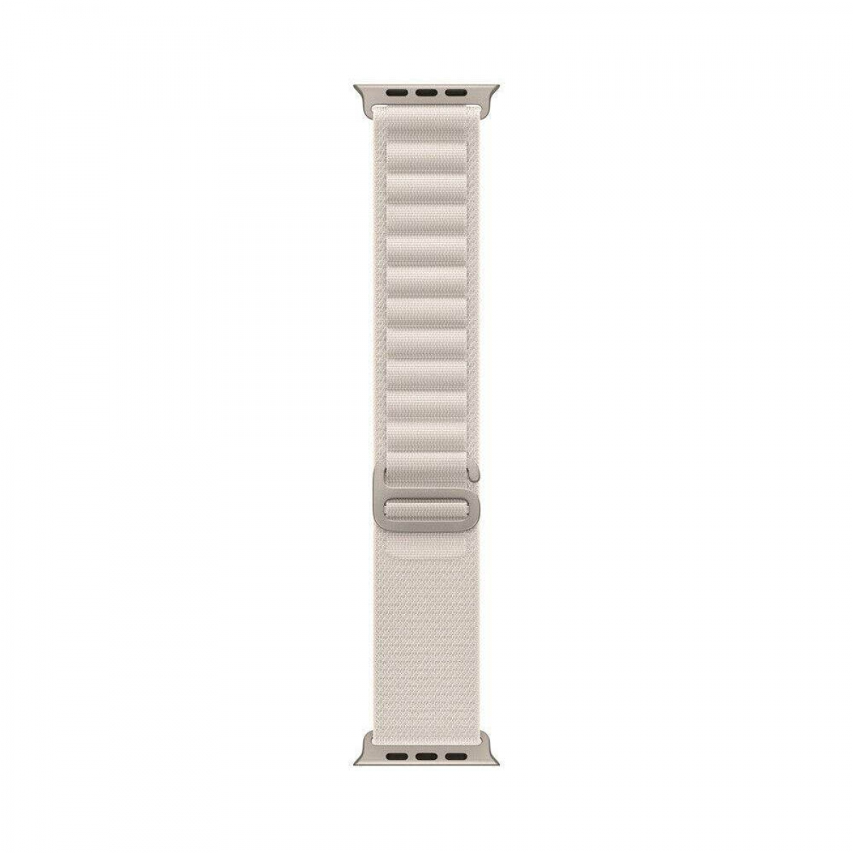 Weißes Apple Watch Armband mit strukturiertem, hellfarbigem Riemen.