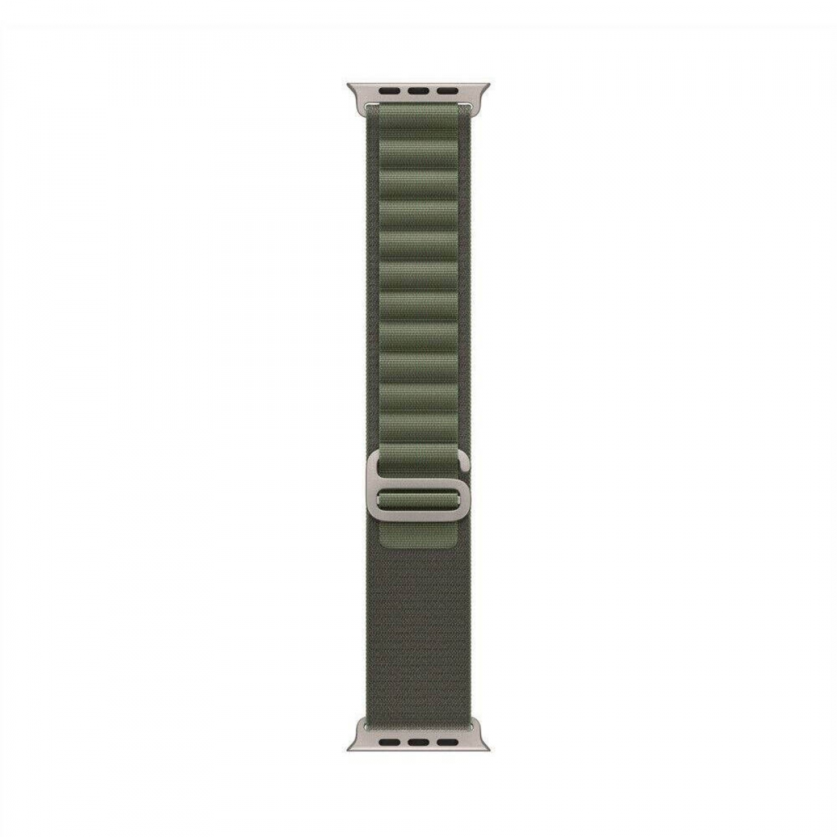 Grünes und graues Apple Watch Ultra-Armband, geradeaus, isoliert auf Weiß.