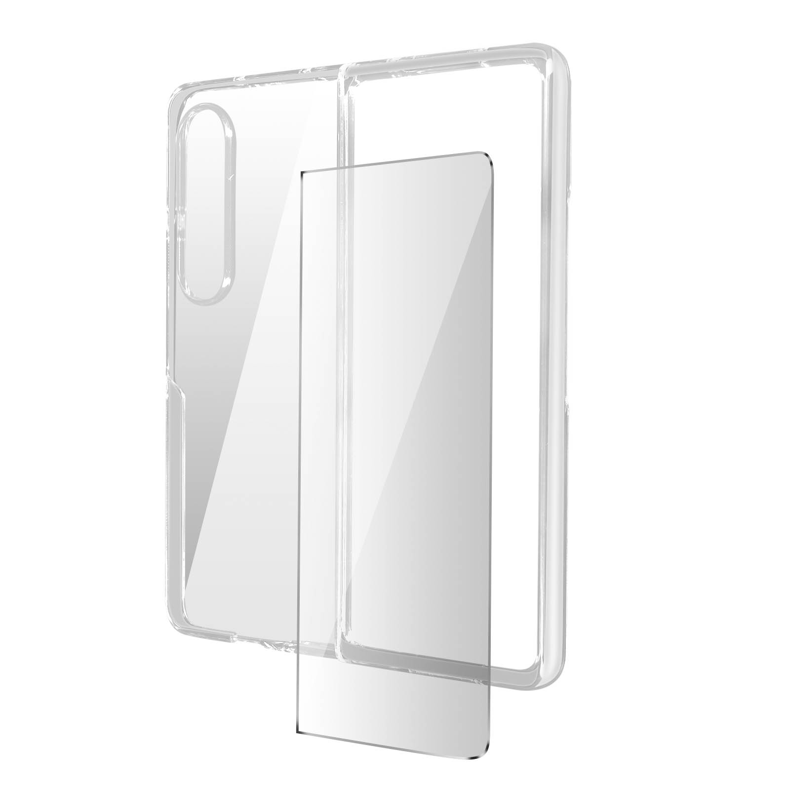 Coque de téléphone transparente avec protecteur d'écran séparé, tous deux clairs.