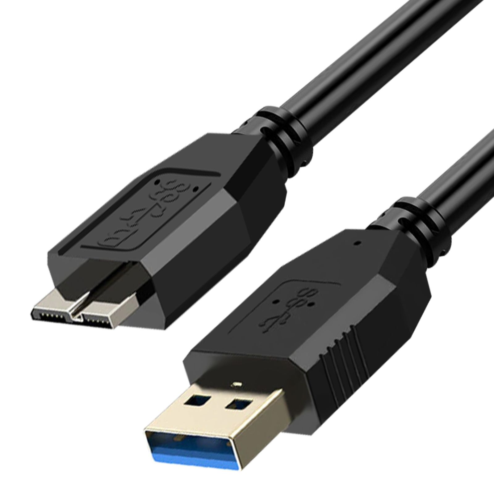 Un cavo USB nero con connettori USB-A e micro-USB.