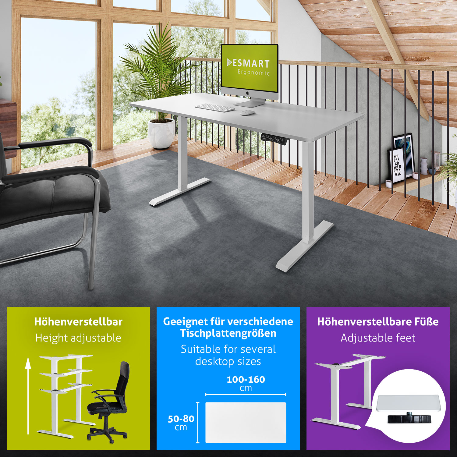 ETX-121W ESMART Schreibtischgestell elektrisch höhenverstellbares