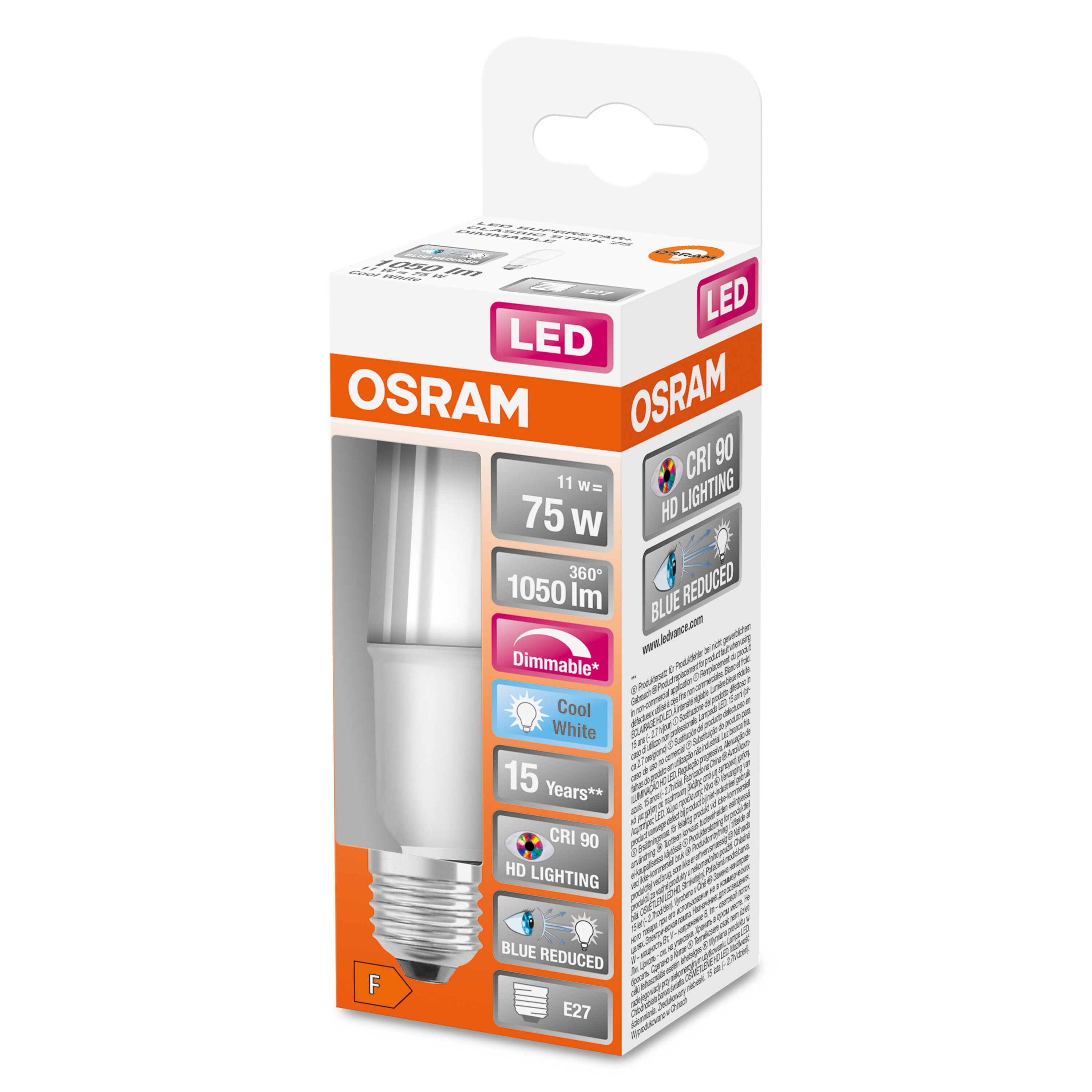 LED-Glühbirnenbox. Die Box hat das OSRAM-Logo und Produktinformationen.