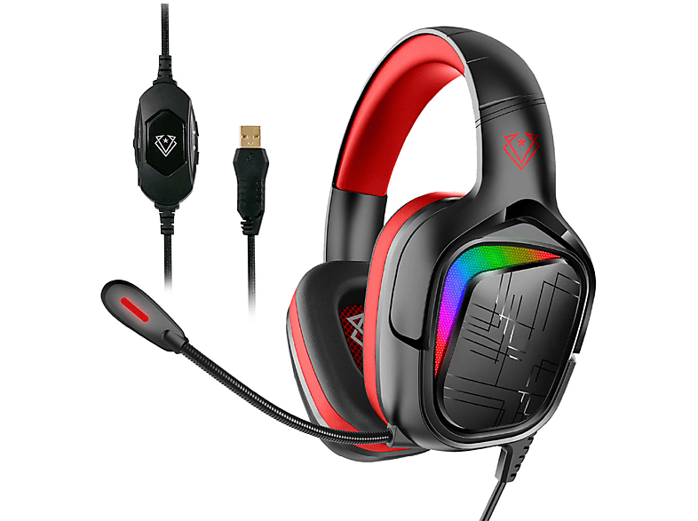 Auriculares Gaming 7.1 RGB - Miami Sonido Envolvente 360 Surround Micrófono  Cancelación de Sonido Cable USB VERTUX, Circumaurales, Rojo