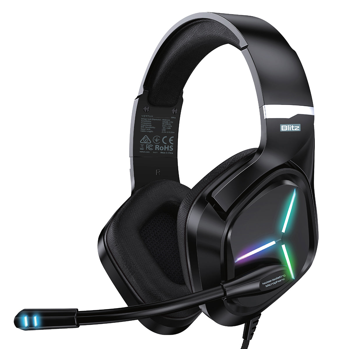 Vertux Cascos Gaming auriculares con cancelación sonidohd deep bass envolvente iluminación le blitz negro blitz.black circumaurales