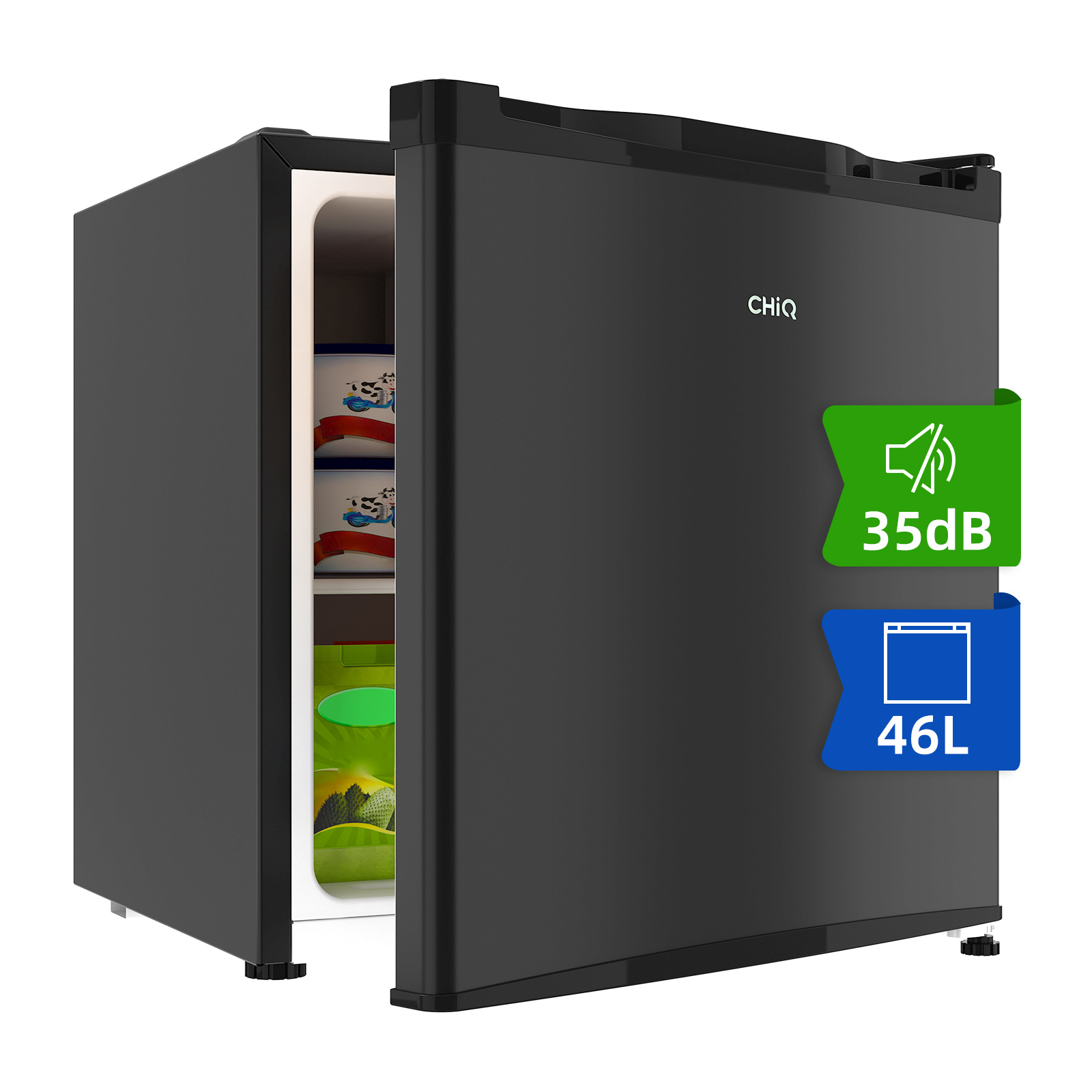 Table top - CSD46D4, Minibar frigorífico, Nevera pequeña silenciosa, Compartimiento Congelador separado, CHIQ, 46 l, Oscuro