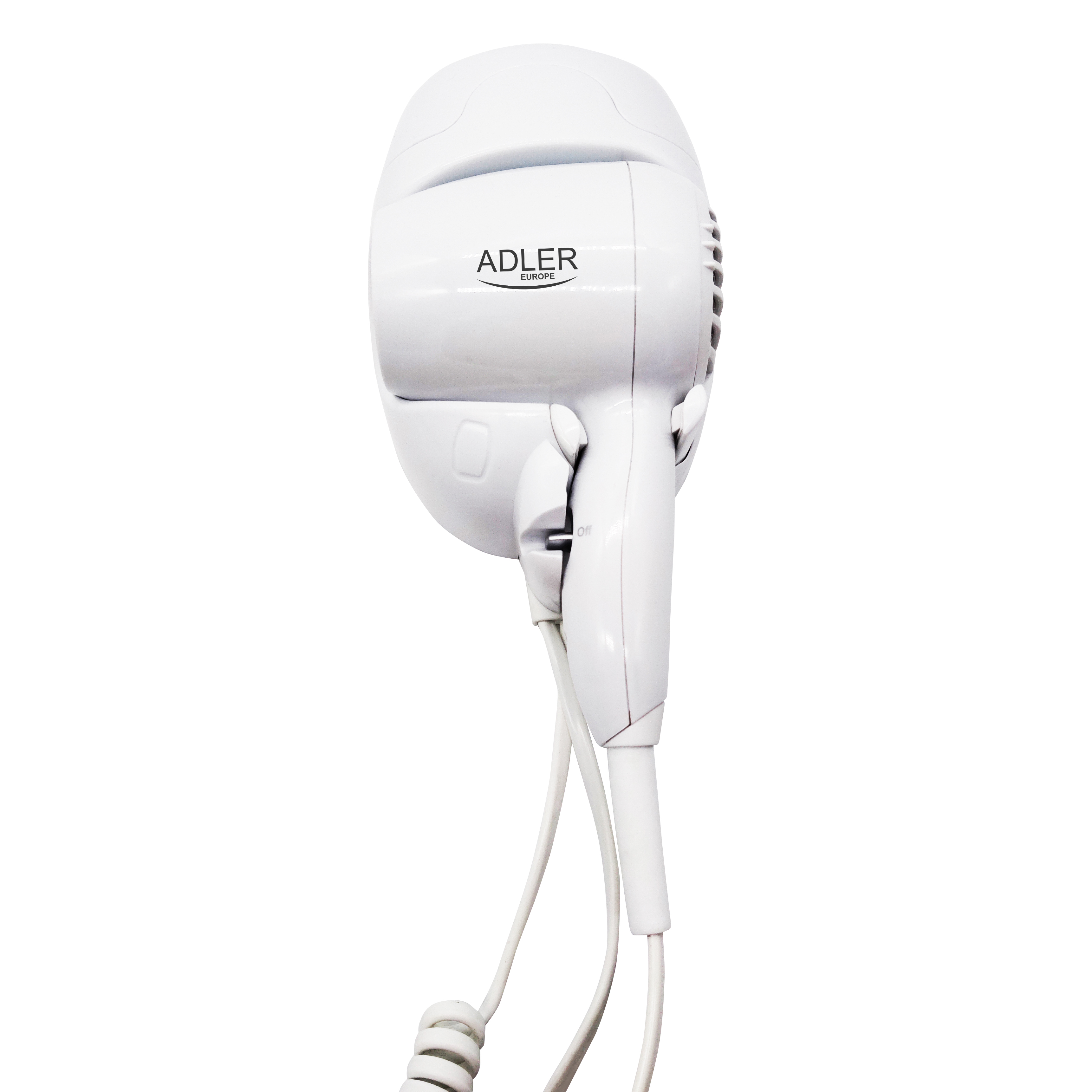 Witte Adler Europe-haardroger hangend op een witte achtergrond.