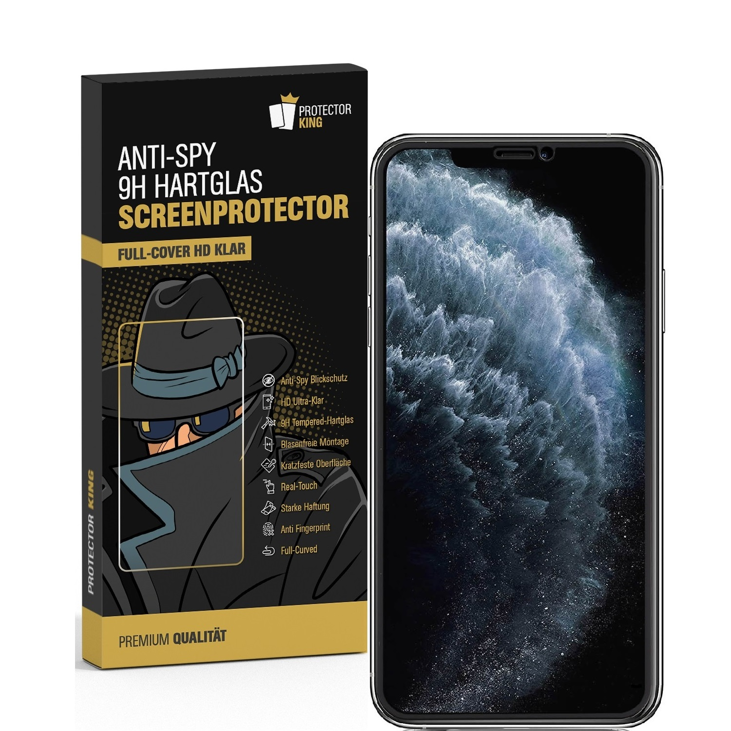 PROTECTORKING 2x FULL COVER 9H iPhone ANTI-SPY 11 Privacy Schutzglas Pro Max) Apple Displayschutzfolie(für