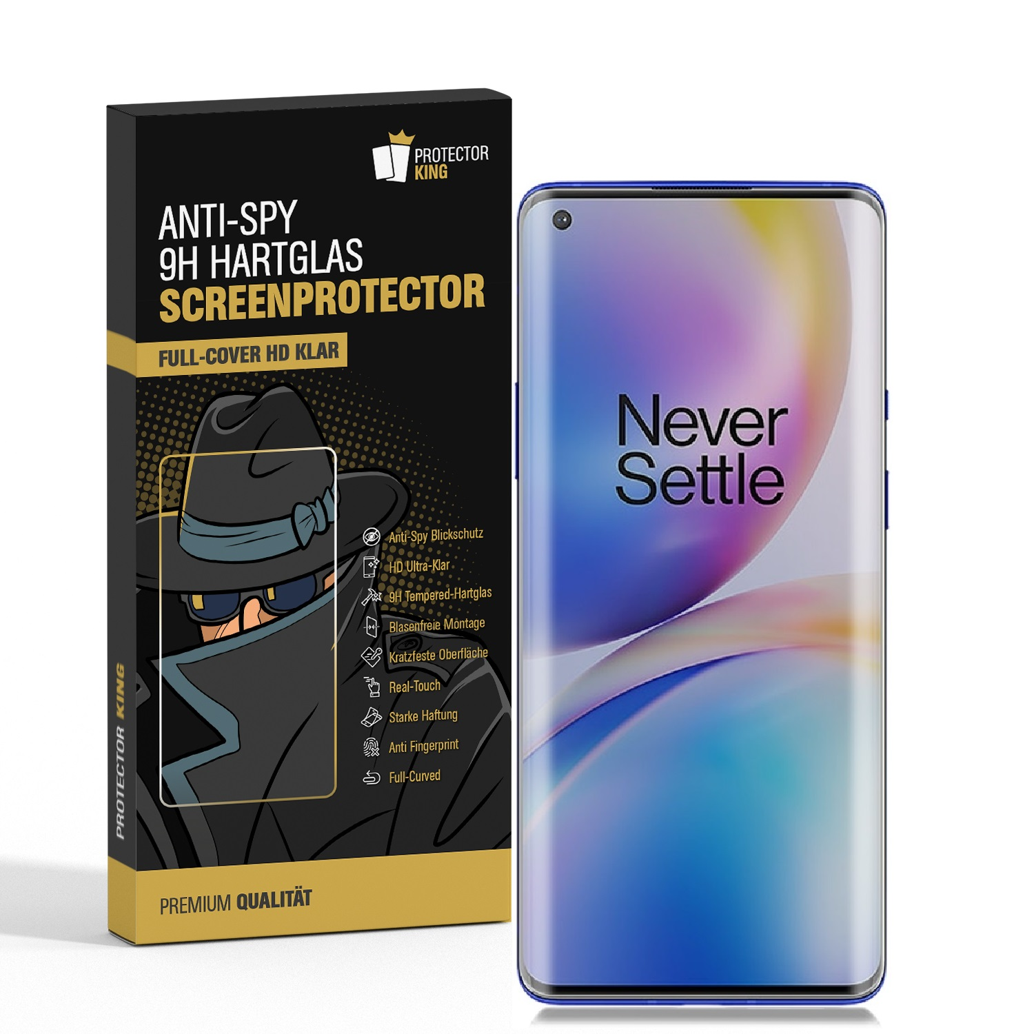FULL Schutzglas Pro) PRIVACY 8 ANTI-SPY PROTECTORKING 2x Displayschutzfolie(für 9H OnePlus CURVED