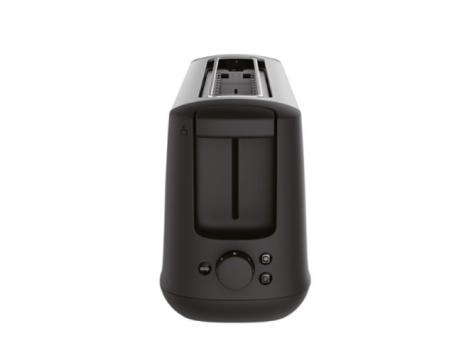 Czarny toster ze srebrnym wierzchem i pokrętłem do ustawień.