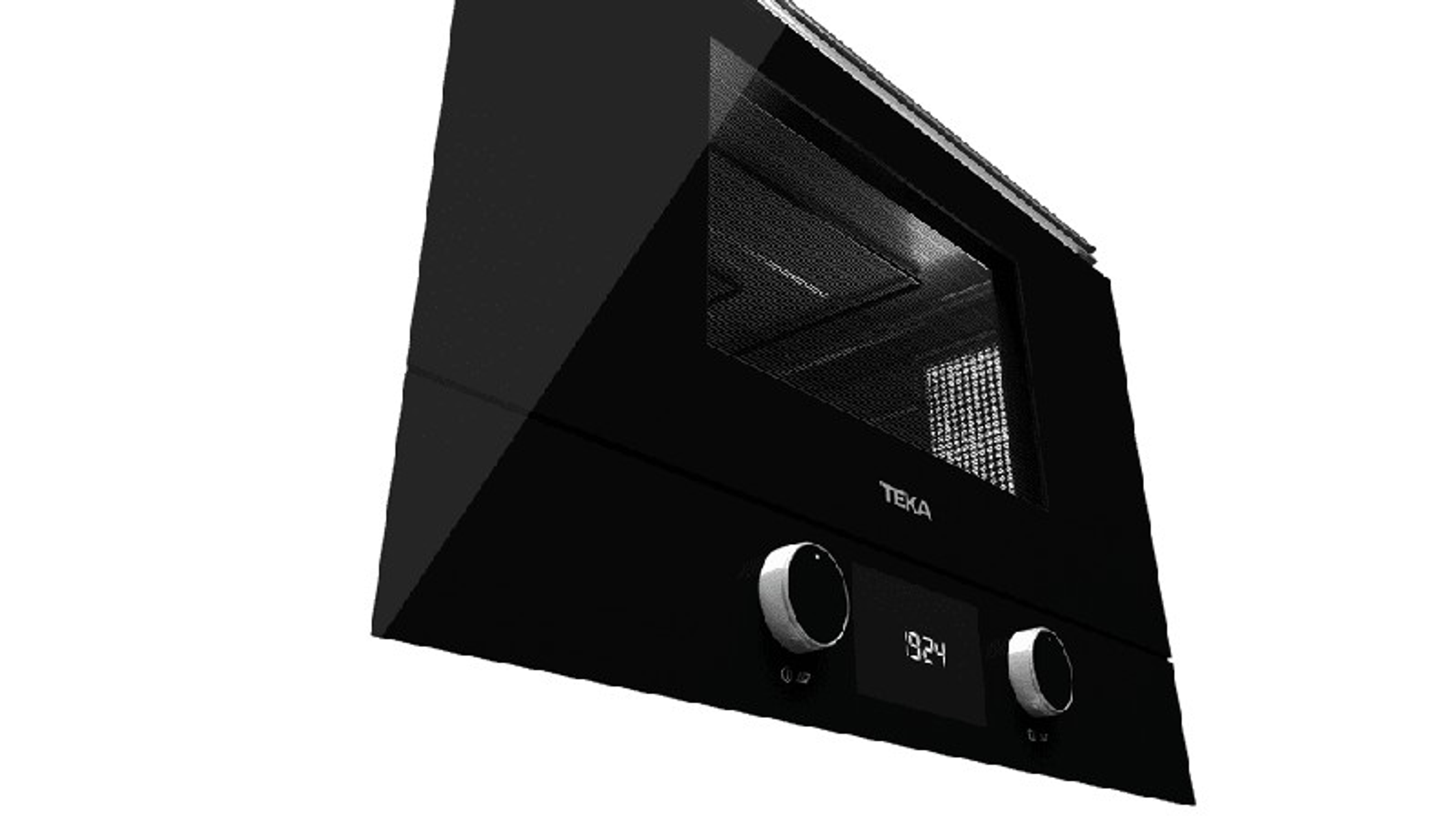 Czarny wbudowany piekarnik mikrofalowy z cyfrowym wyświetlaczem pokazującym 19:24. Widoczne logo TEKA.