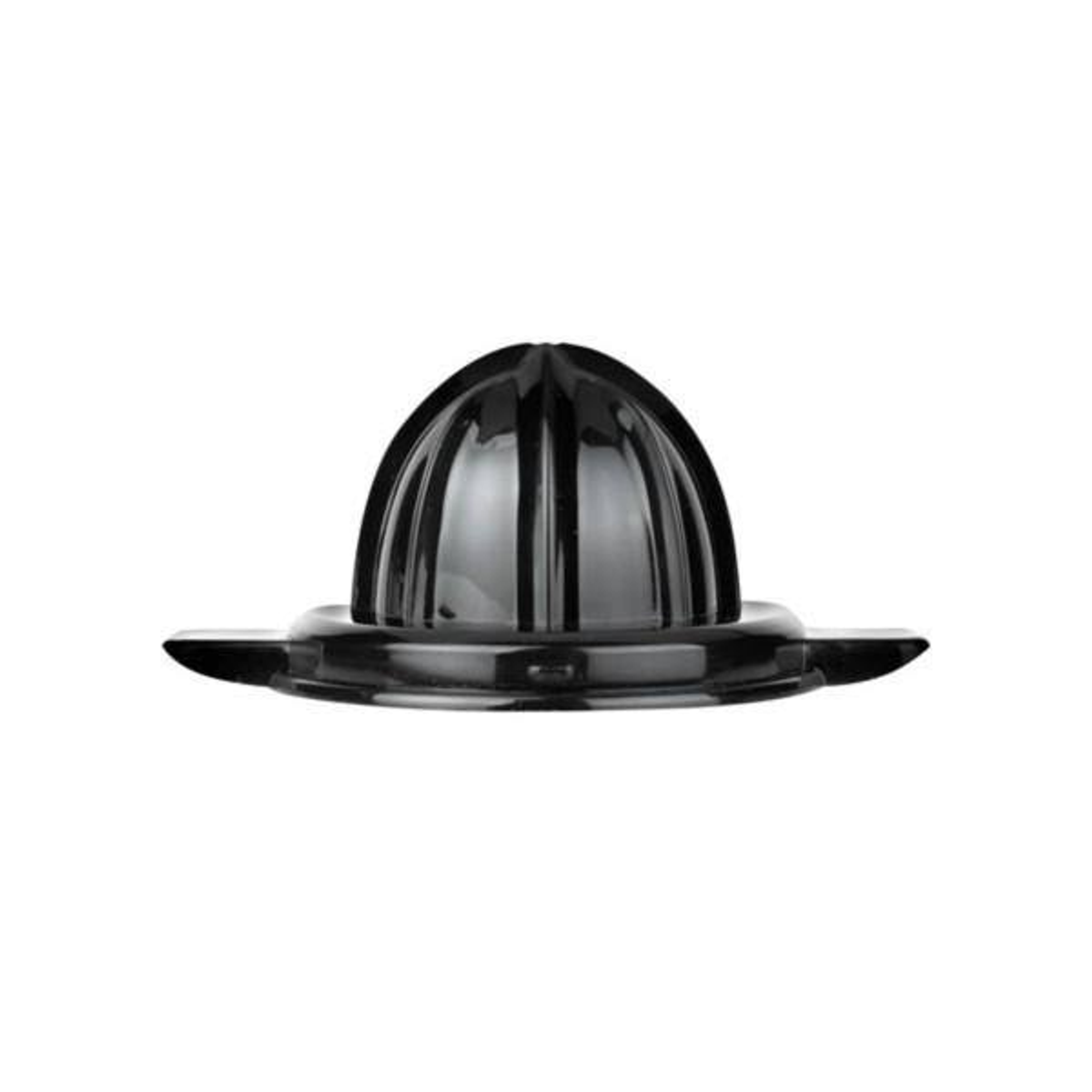 Exprimidor de cítricos negro, con forma de cúpula con estrías, base plana.