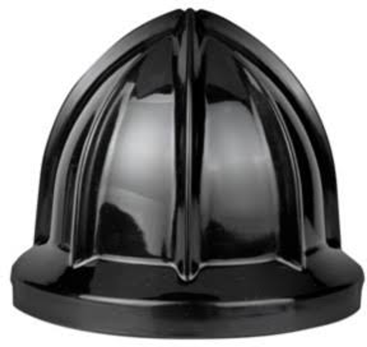 Cono exprimidor de cítricos negro, en forma de cúpula con ranuras verticales y base plana.
