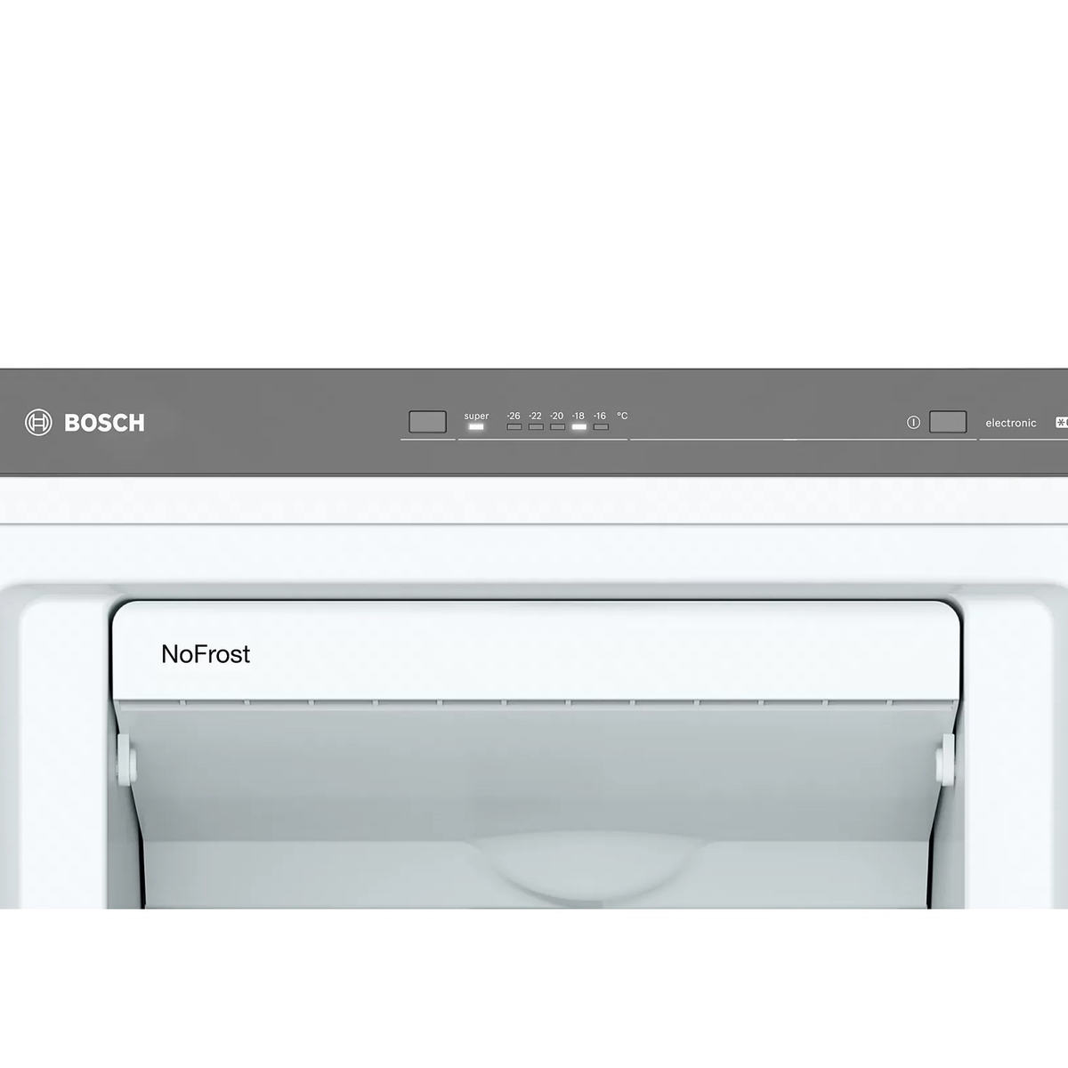Primer plano de una puerta de refrigerador blanca. Muestra el panel de control con ajustes de temperatura.