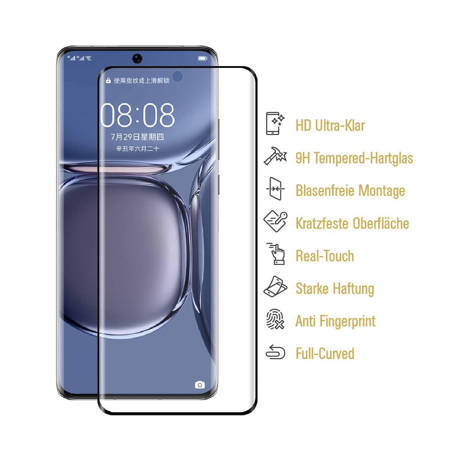 Pro) PROTECTORKING P50 Huawei 2x FULL HD 9H Displayschutzfolie(für Schutzglas KLAR CURVED