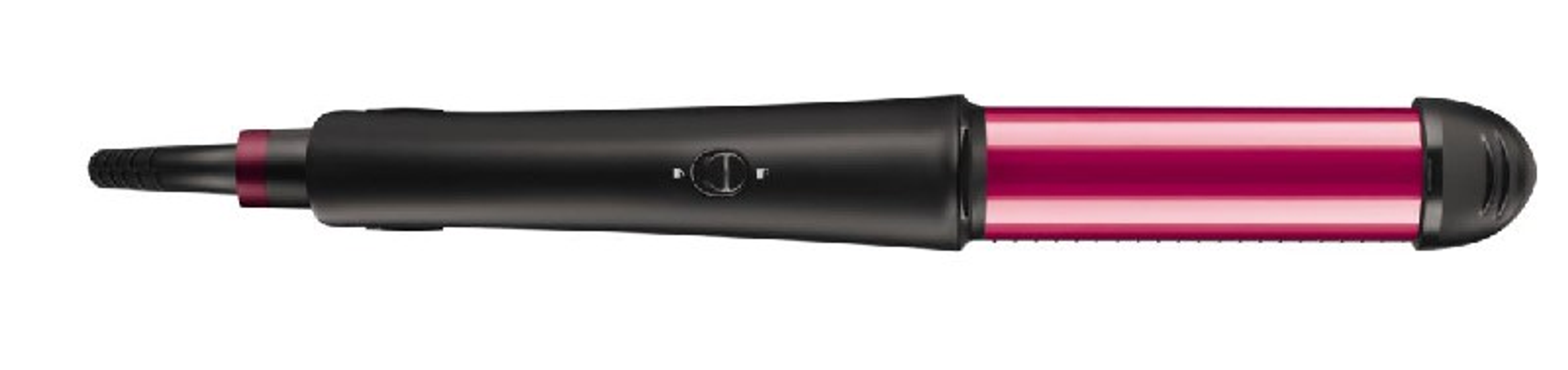 Czarna i czerwona lokówka, widok z góry, z przewodem zasilającym rozciągającym się w lewo.