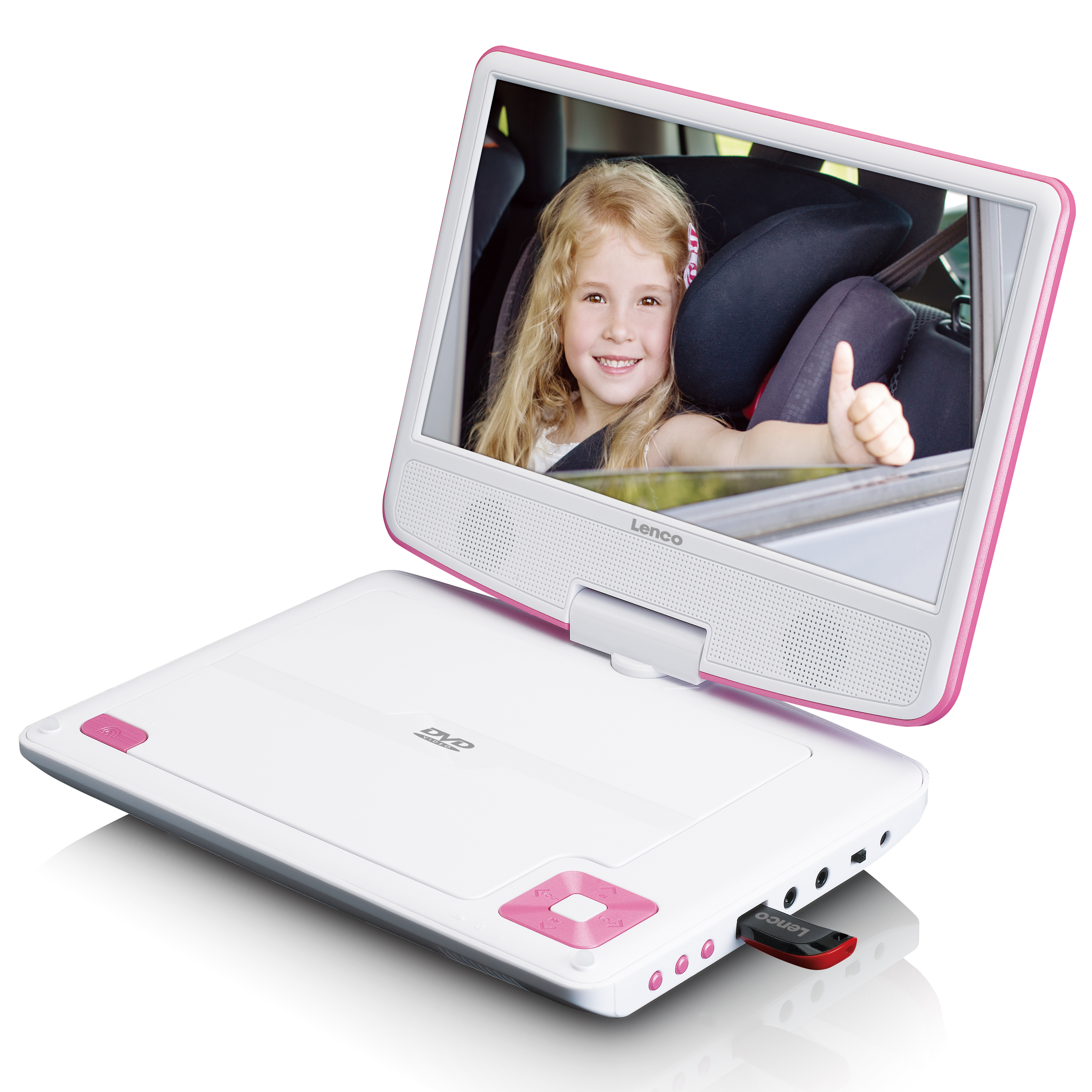 LENCO DVP-910PK Tragbarer DVD-Spieler, Weiß-Pink