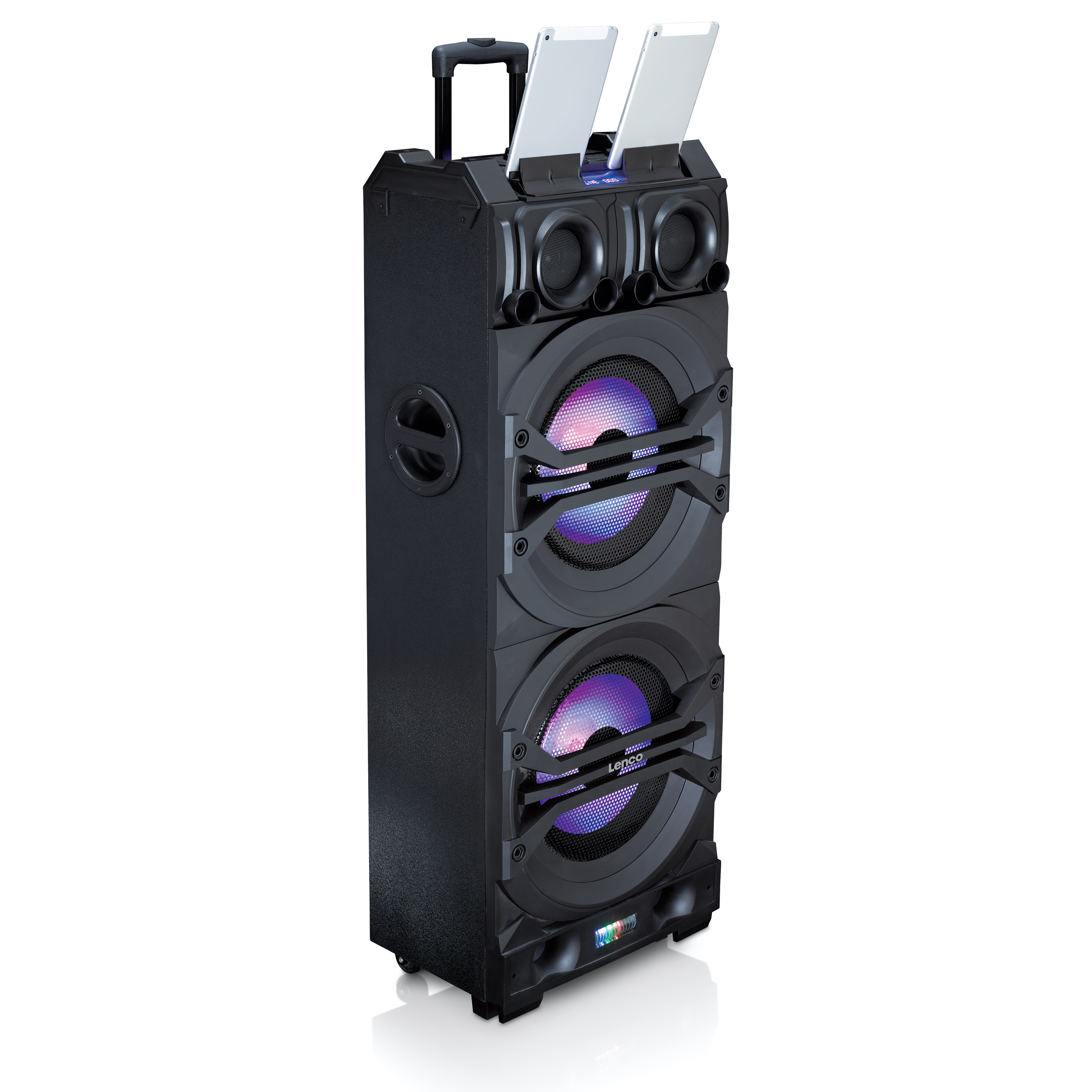 LENCO PMX-350 Leistungsstarker Party-Lautsprecher 320 Akku Watt Schwarz - - - und - Mixfunktion Integrierter Partylichter, mit RMS DJ- Bluetooth®