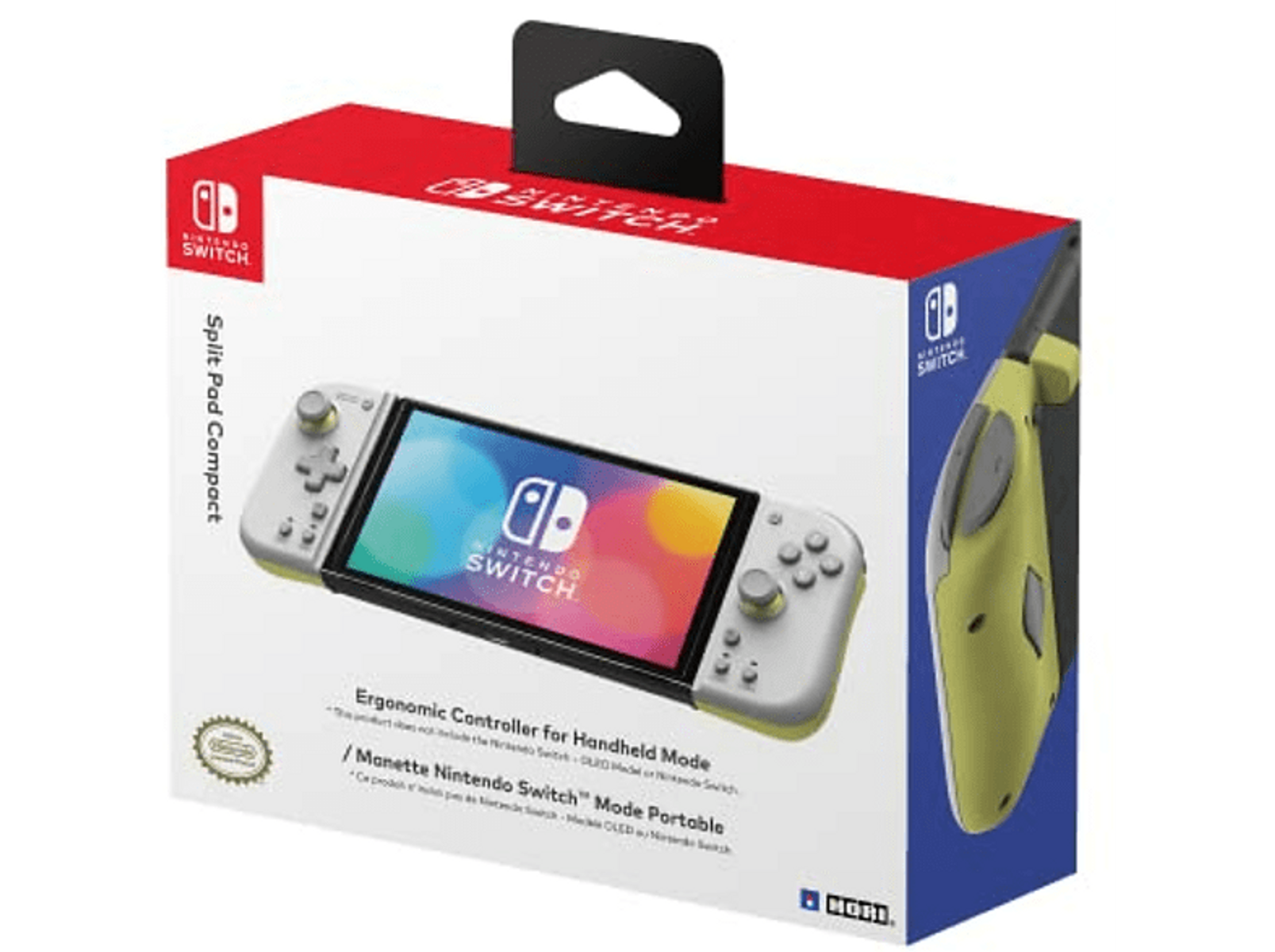 Una caja compacta de Nintendo Switch con un controlador dentro.