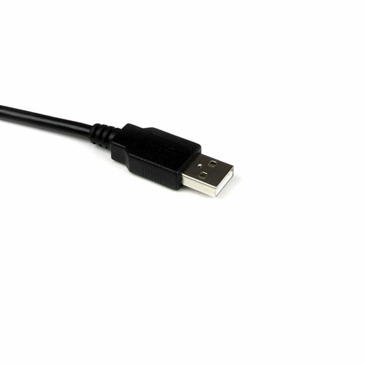 Zwarte USB-kabel met een rechthoekige connector.
