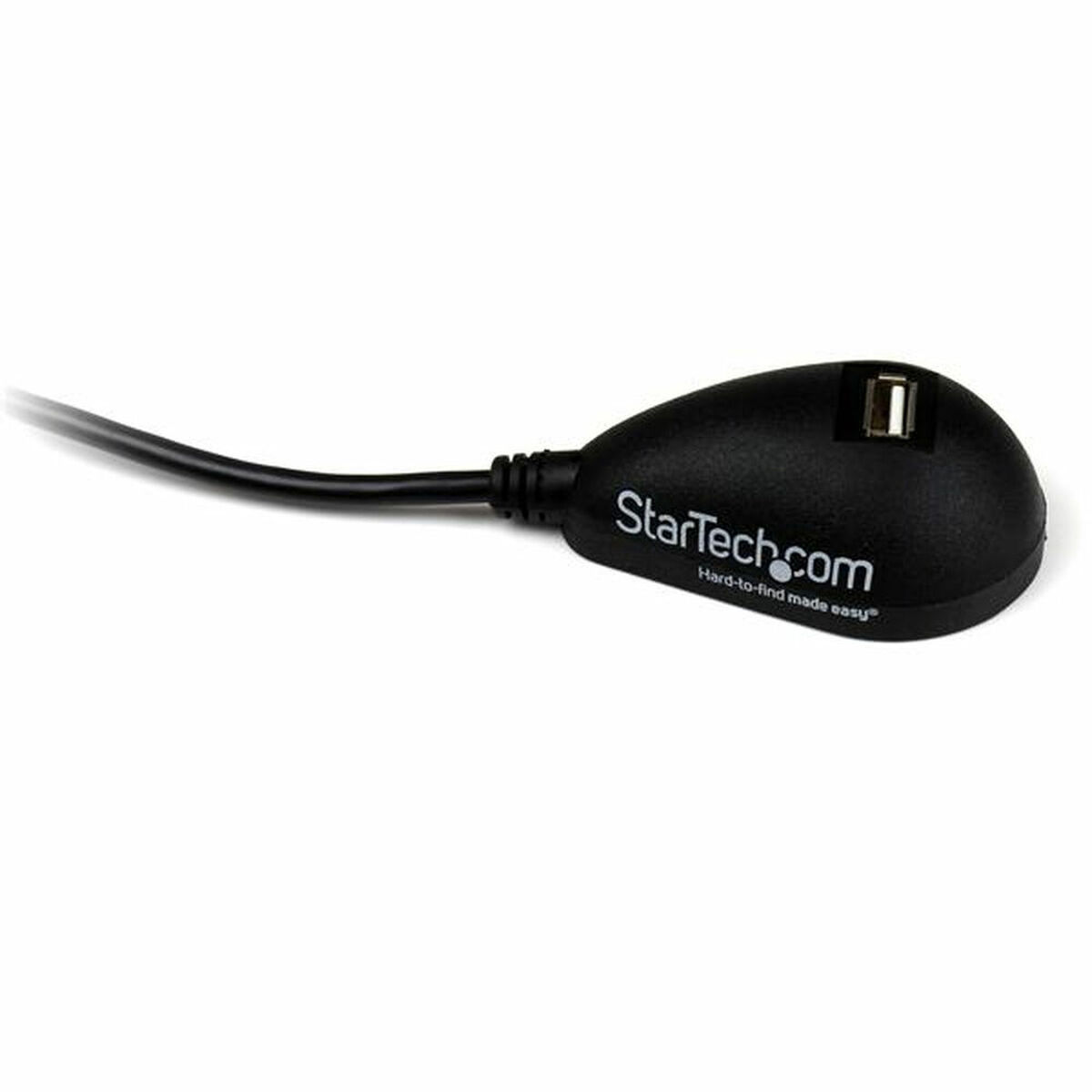 Zwarte StarTech.com USB-adapter met kabel. Het apparaat staat op een witte achtergrond.
