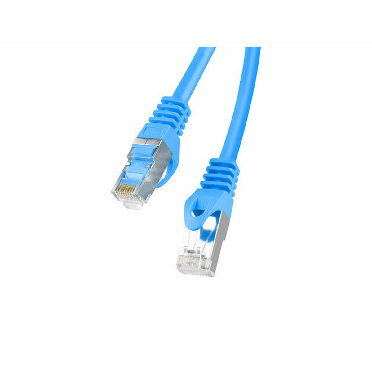 Câble réseau bleu avec deux connecteurs.