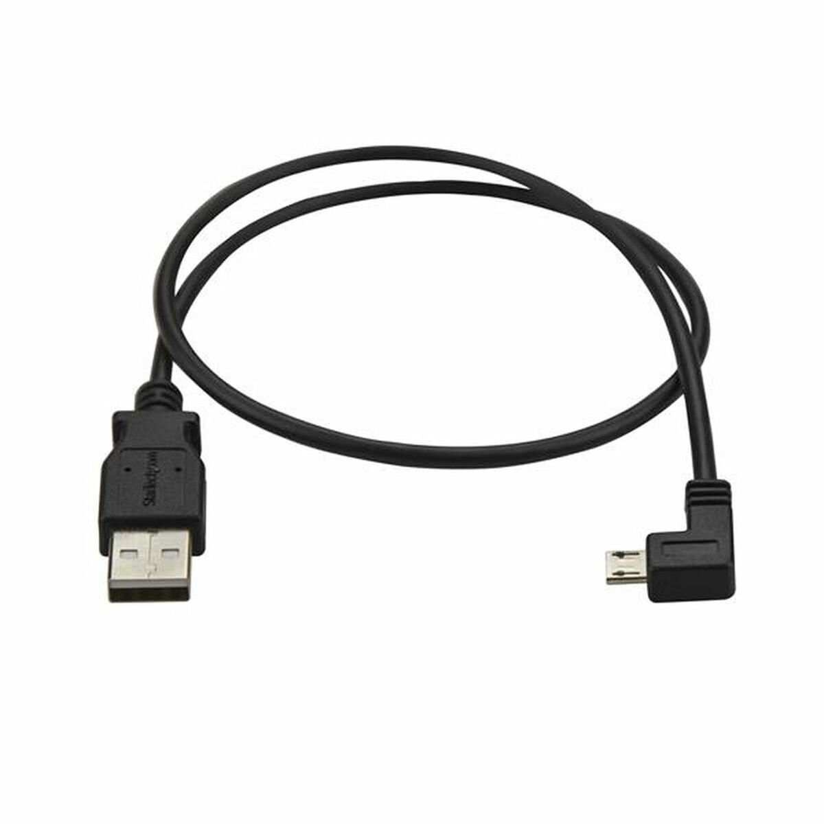 Cavo USB nero, con connettore micro USB a 90 gradi a un'estremità.