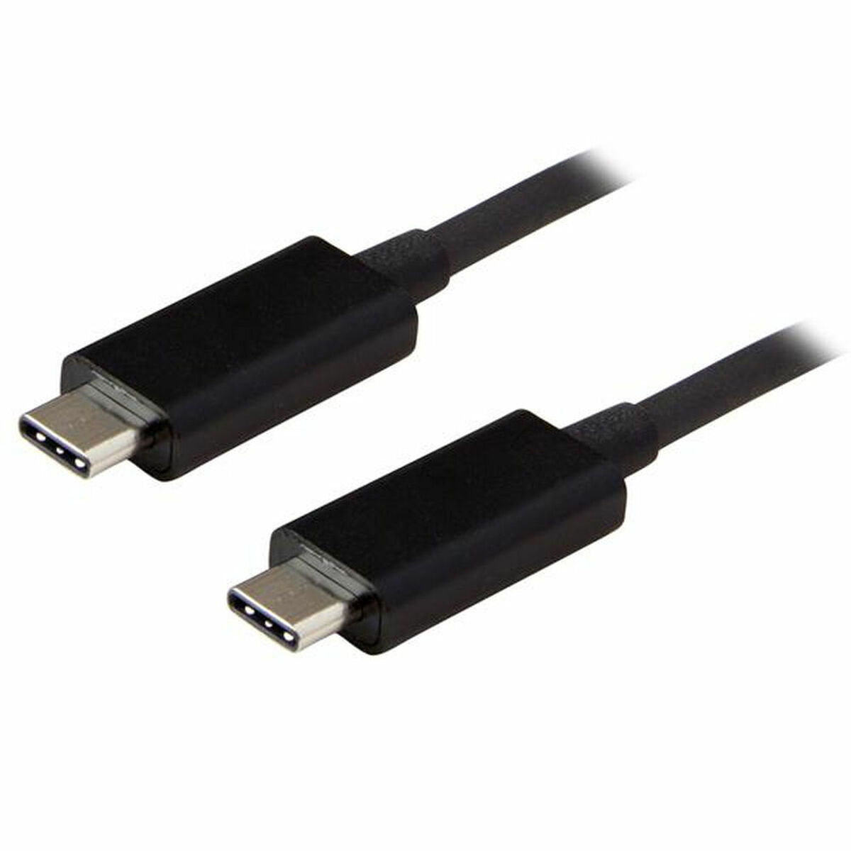 Dwa czarne kable USB-C ze złączami na obu końcach na białym tle.
