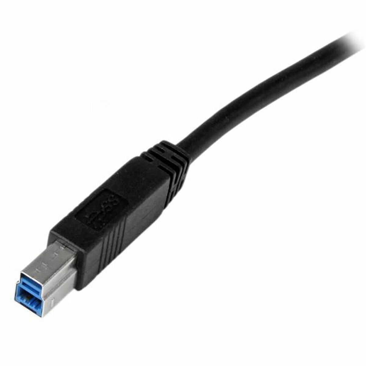 Zwarte USB 3.0-kabel met een blauwe connector. StarTech.com-logo is zichtbaar.