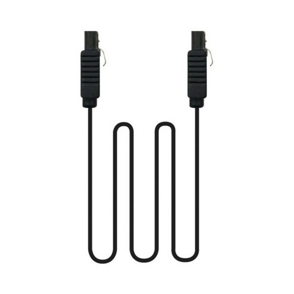 Due cavi in fibra ottica neri con connettori neri, sfondo bianco.