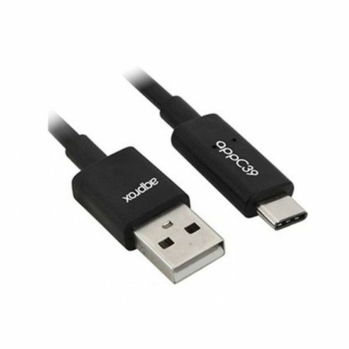 Un cavo da USB-C a USB-A nero con il marchio 'appc39'.