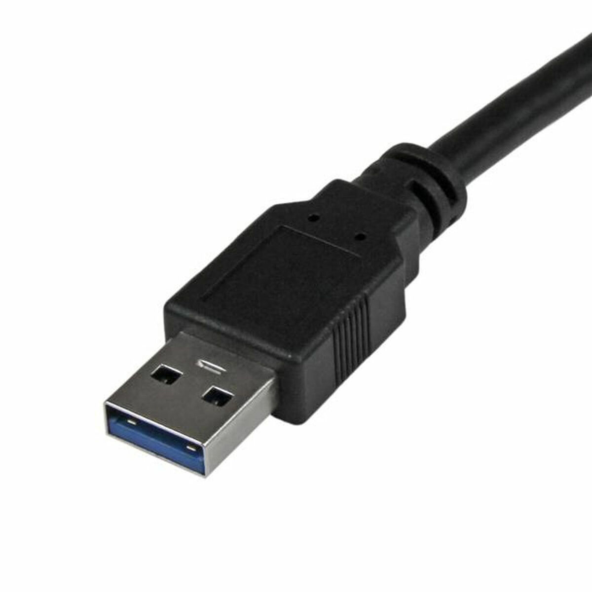 Cavo USB 3.0 nero con connettore su sfondo bianco.