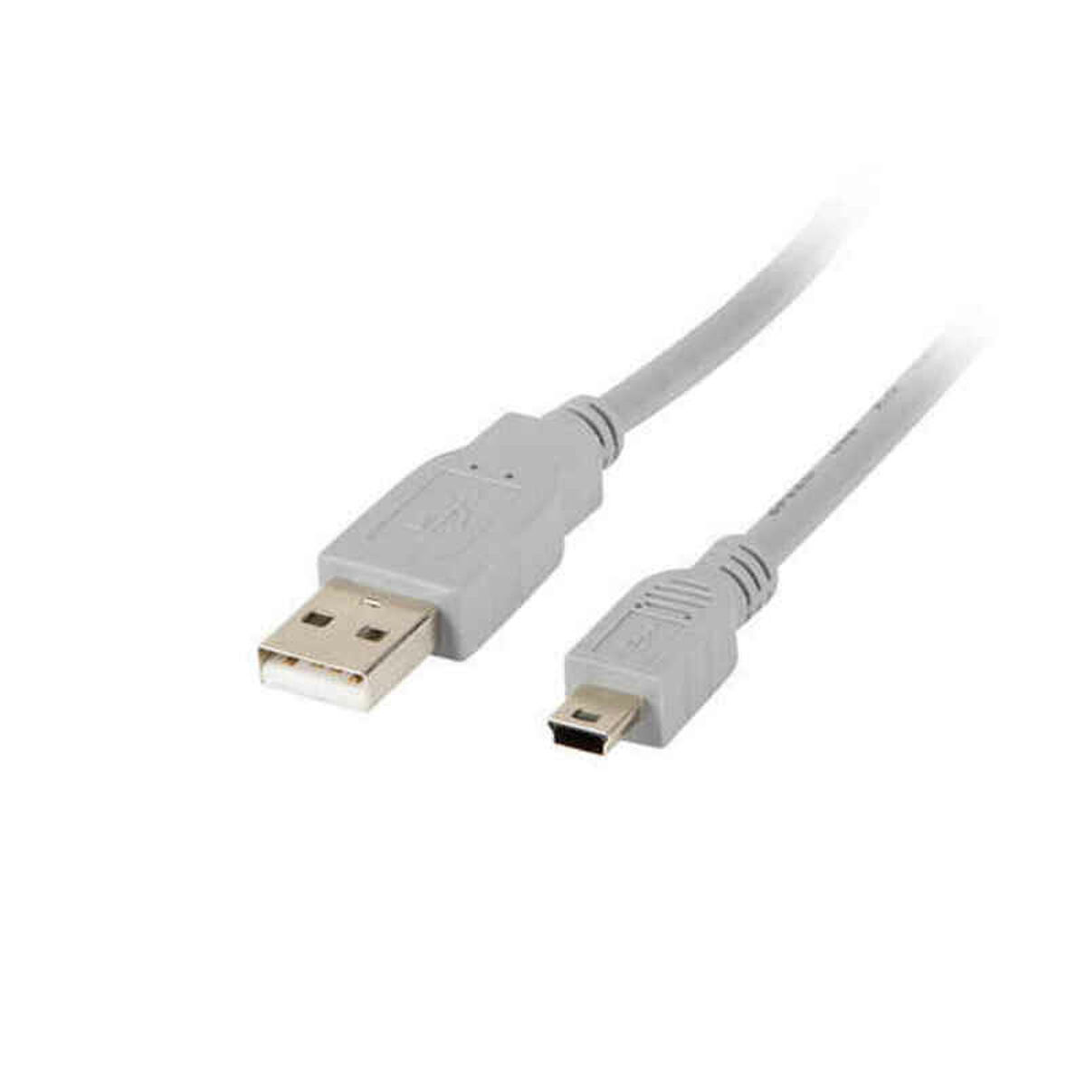 Szary kabel USB z wtyczkami USB-A i micro-USB na białym tle.