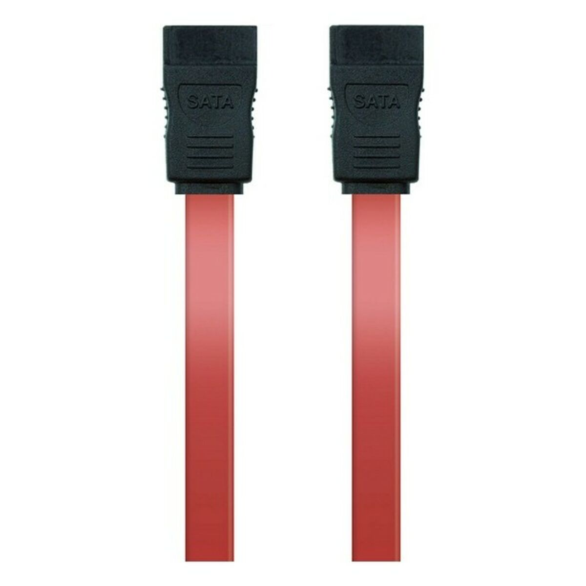Rode SATA-kabel, connectoren op witte achtergrond.