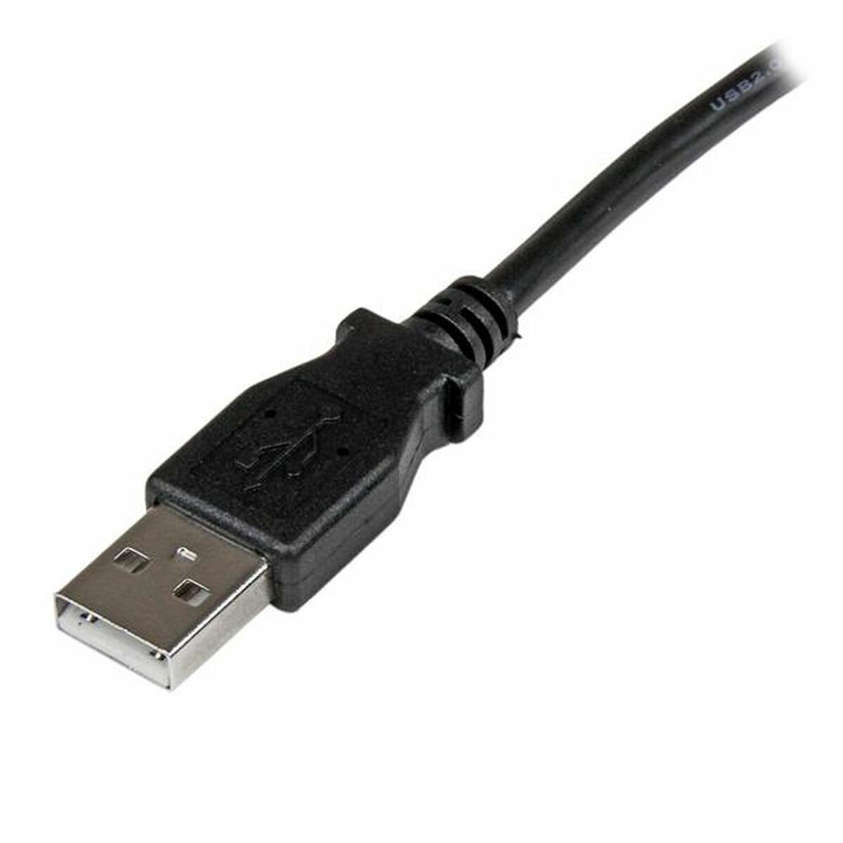 Zwarte USB-kabel met een USB-A- en USB-B-connector.