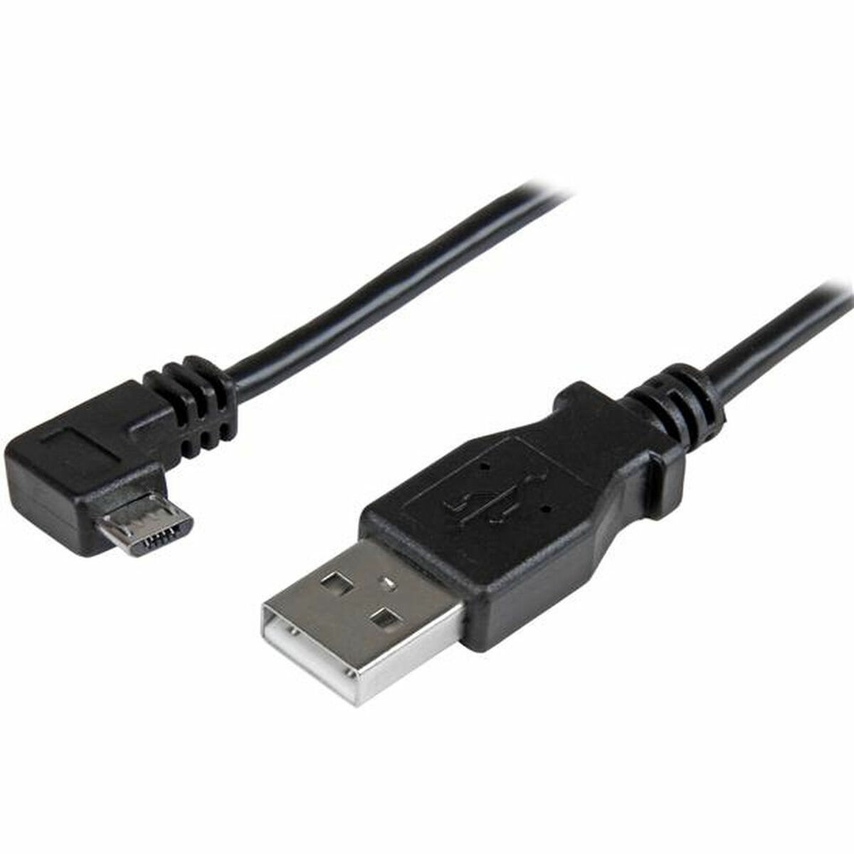 Un cavo USB nero con connettore micro-USB e connettore USB-A.
