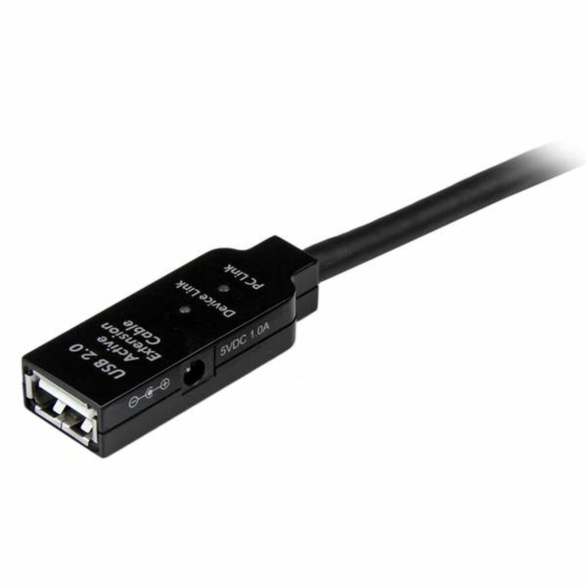 Cable de extensión USB 2.0 con conector USB-A y mini-USB, negro.