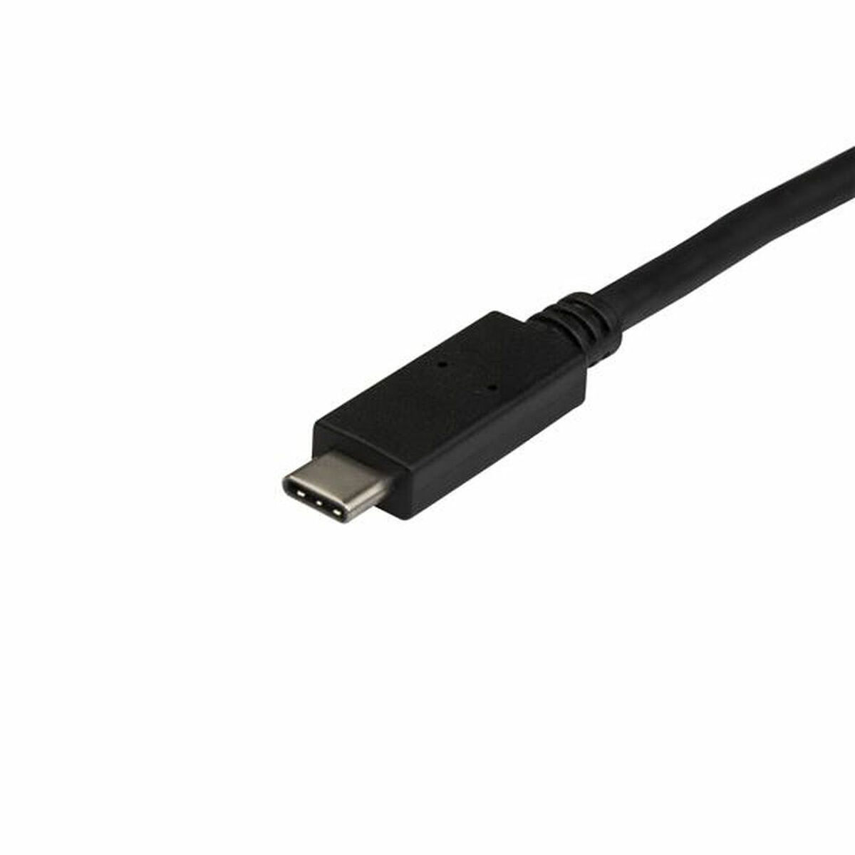 Zwarte USB-C kabel met zwarte connector op wit.