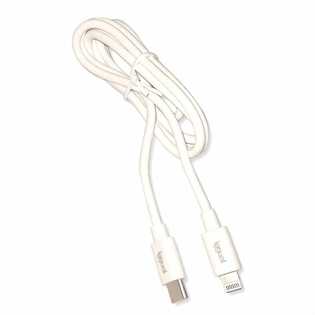 Cable USB-C a Lightning blanco con dos conectores.