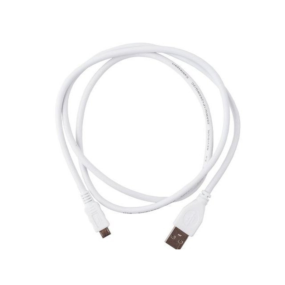 Câble USB vers micro-USB blanc sur fond blanc.