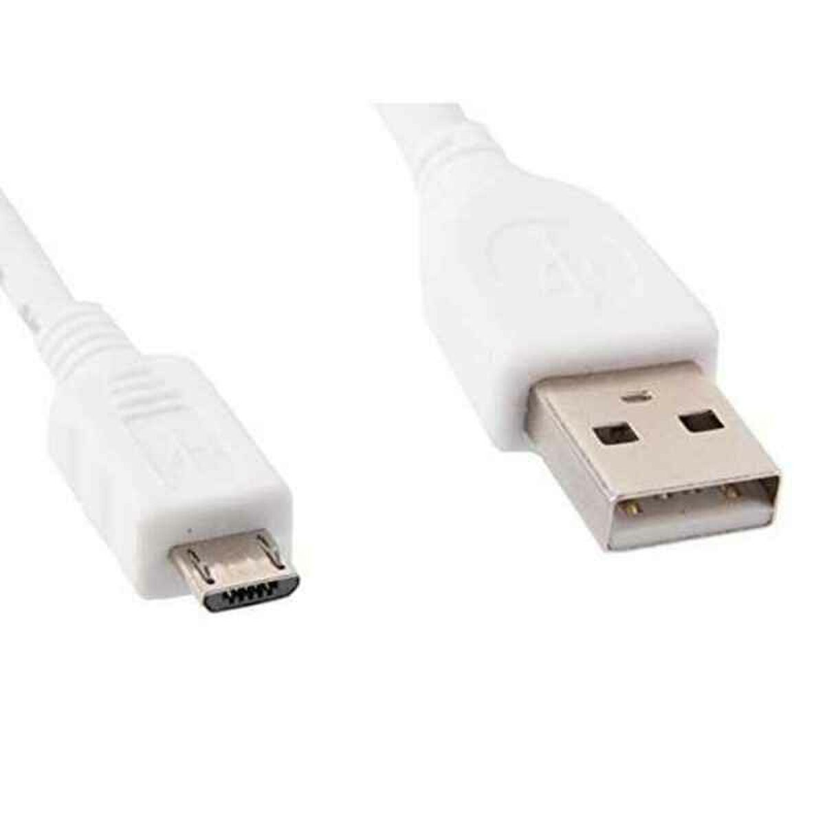 Câble USB blanc avec un connecteur micro-USB et un connecteur USB standard.