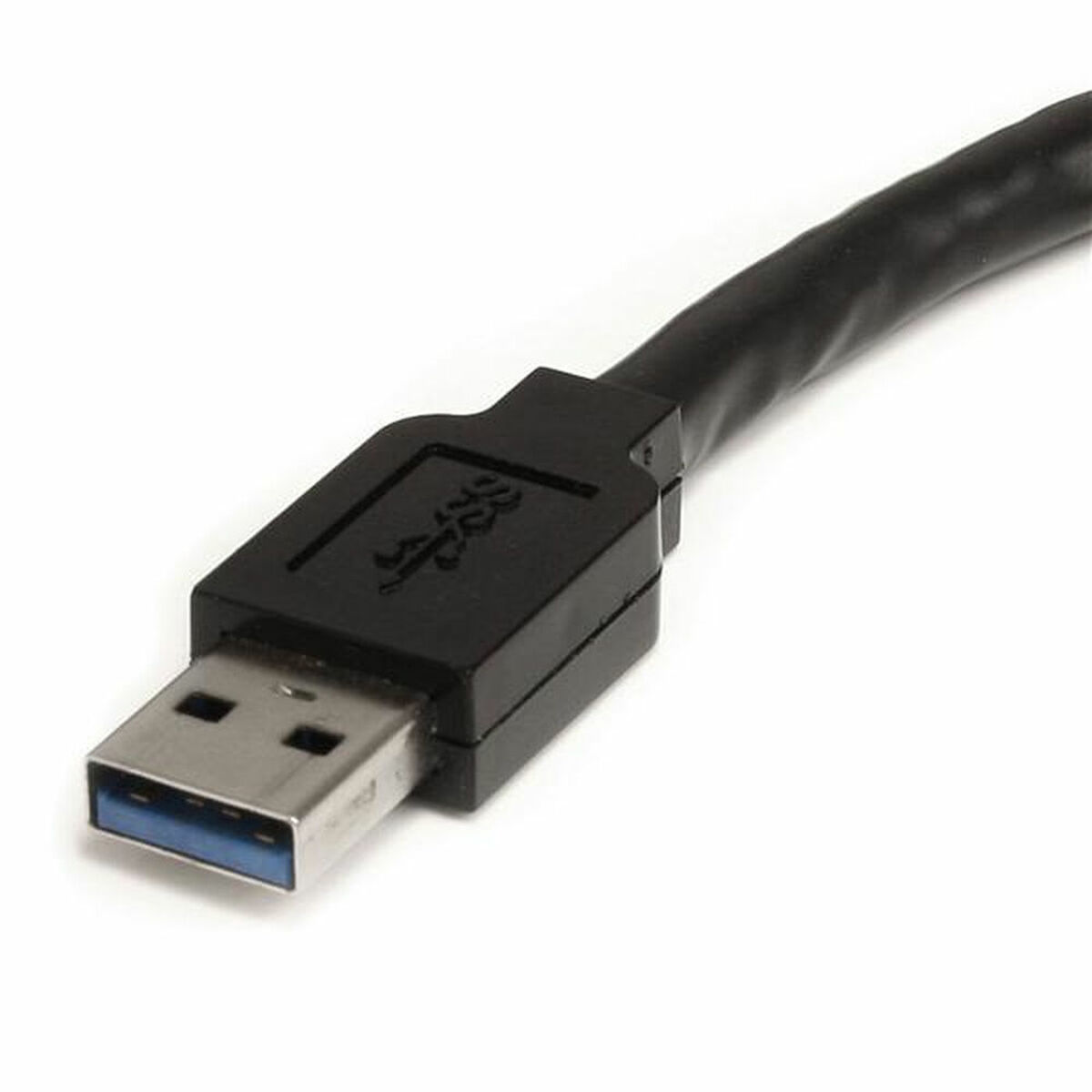 Black USB 3.0 connector. White background.