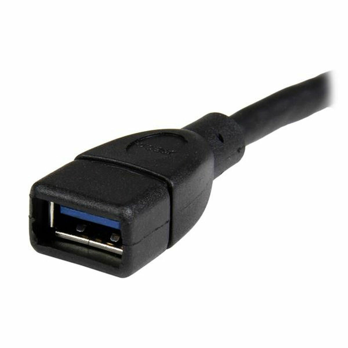 Un cavo da USB-A a USB-B nero, con connettori.