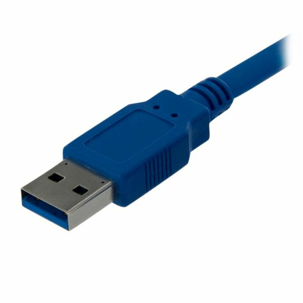 Un cavo USB blu.