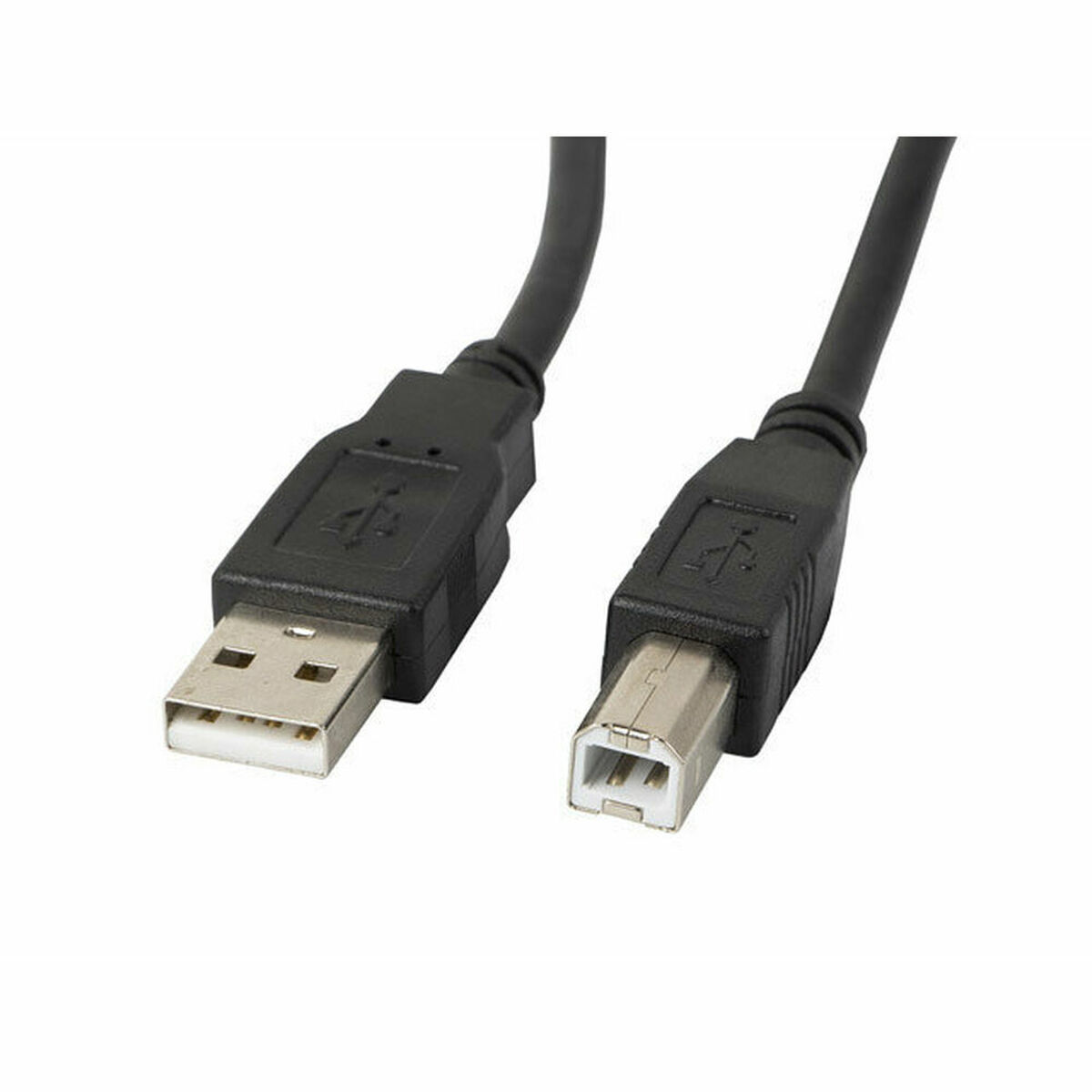 Cavo USB nero con connettori USB-A e USB-B su ciascuna estremità.