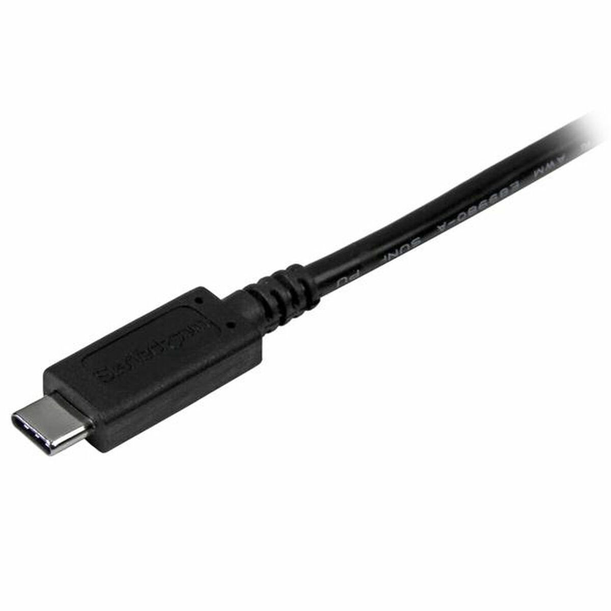 Cavo USB-C nero con logo StarTech. Sfondo bianco.