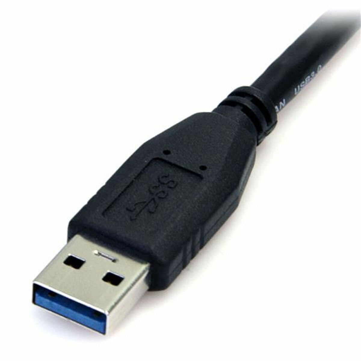 Cable USB 3.0 negro con conector USB-A sobre fondo blanco.