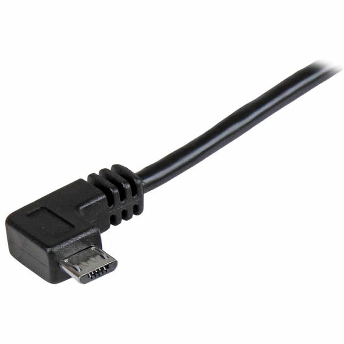 Cavo micro USB nero con connettore angolato.