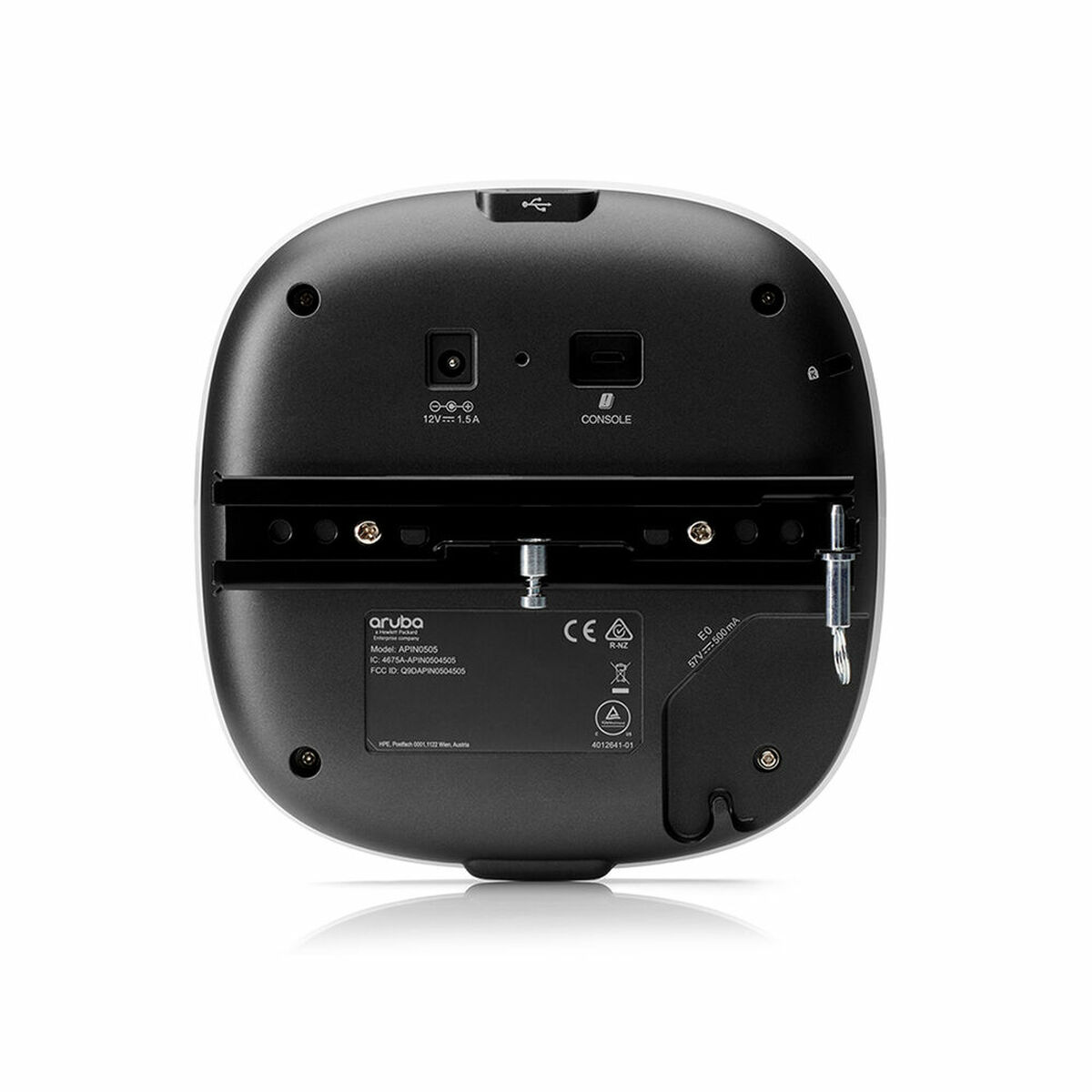 Czarno-białe urządzenie punktu dostępu Aruba na białym tle.