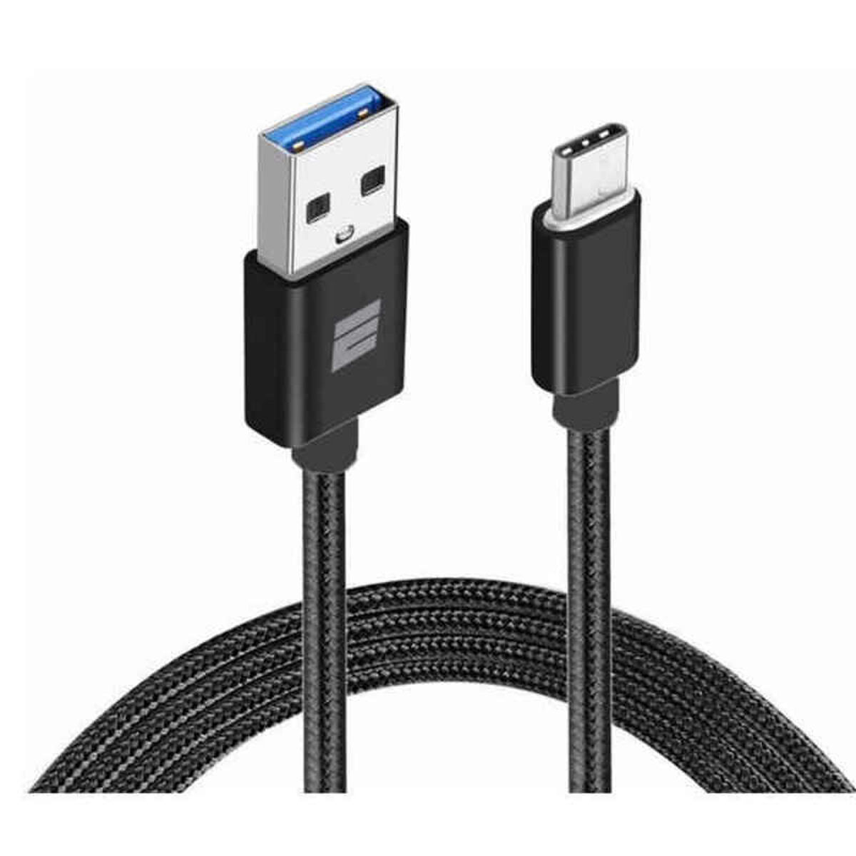 Cavo da USB a USB-A nero con trama intrecciata.