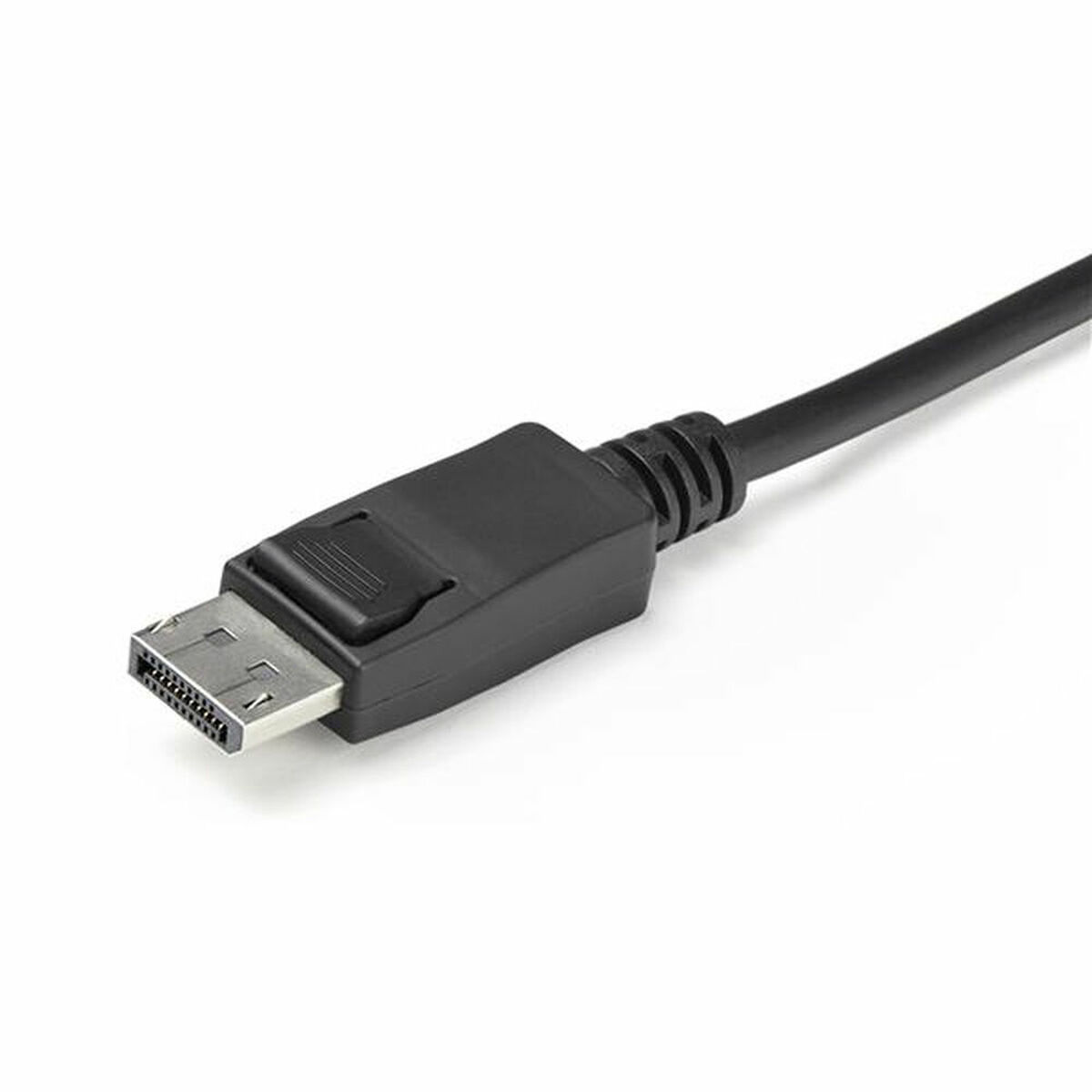Schwarzes DisplayPort-Kabel mit DisplayPort-Anschluss.